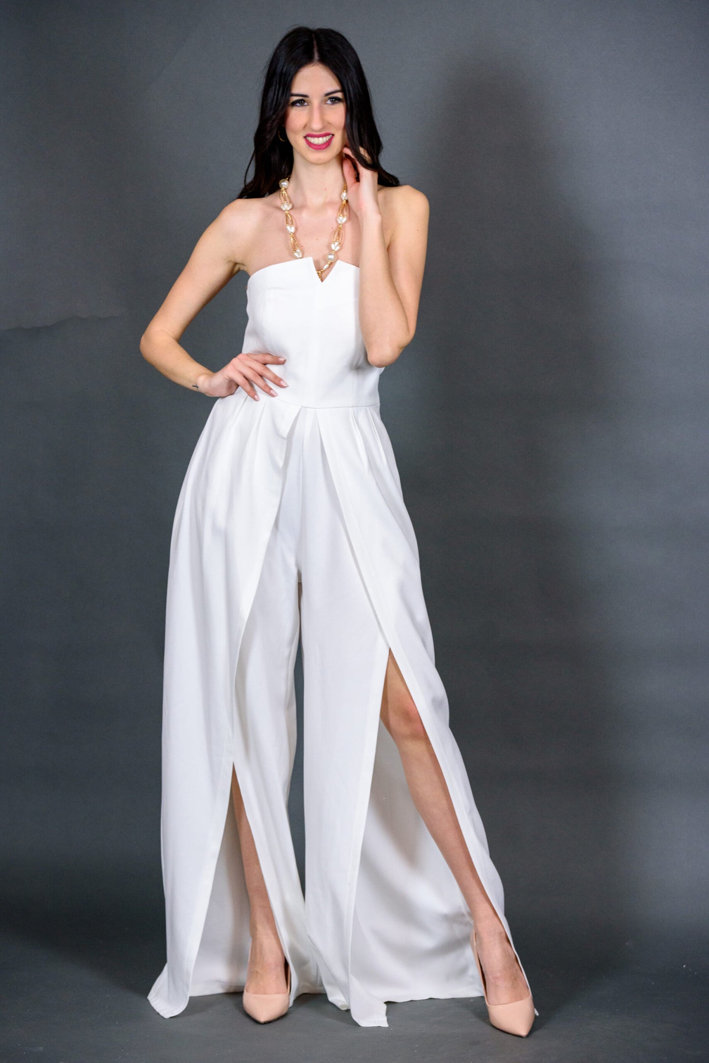 028 Λευκό στράπλες φόρεμα