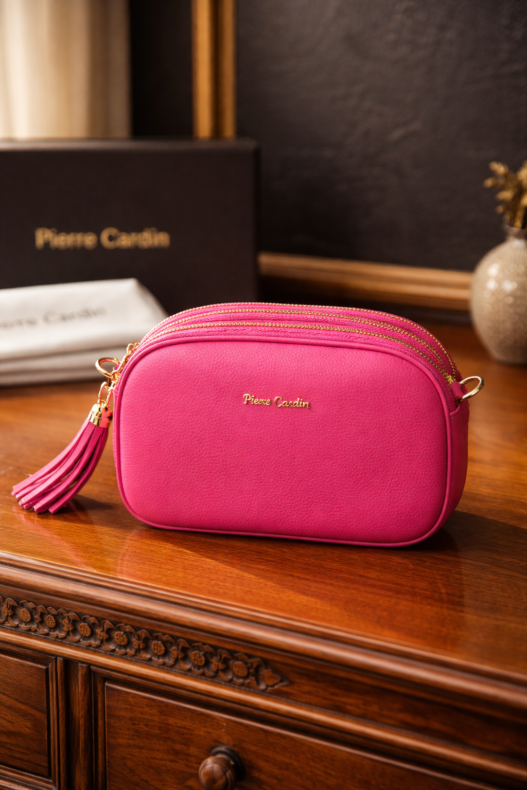 191 Pierre Cardin Leather Crossbody Bag with Triple Zip Compartments