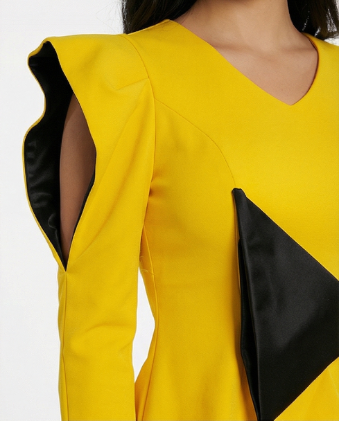 229 Vibrant Yellow Co-ord Suit with Cut-Out Shoulders