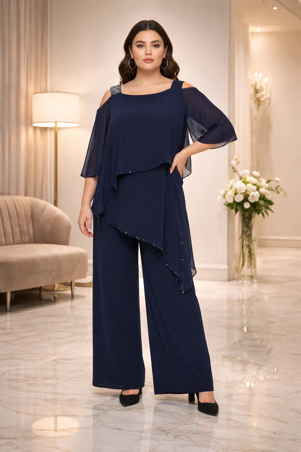 150 Φόρμα ολόσωμη από μουσελίνα plus size