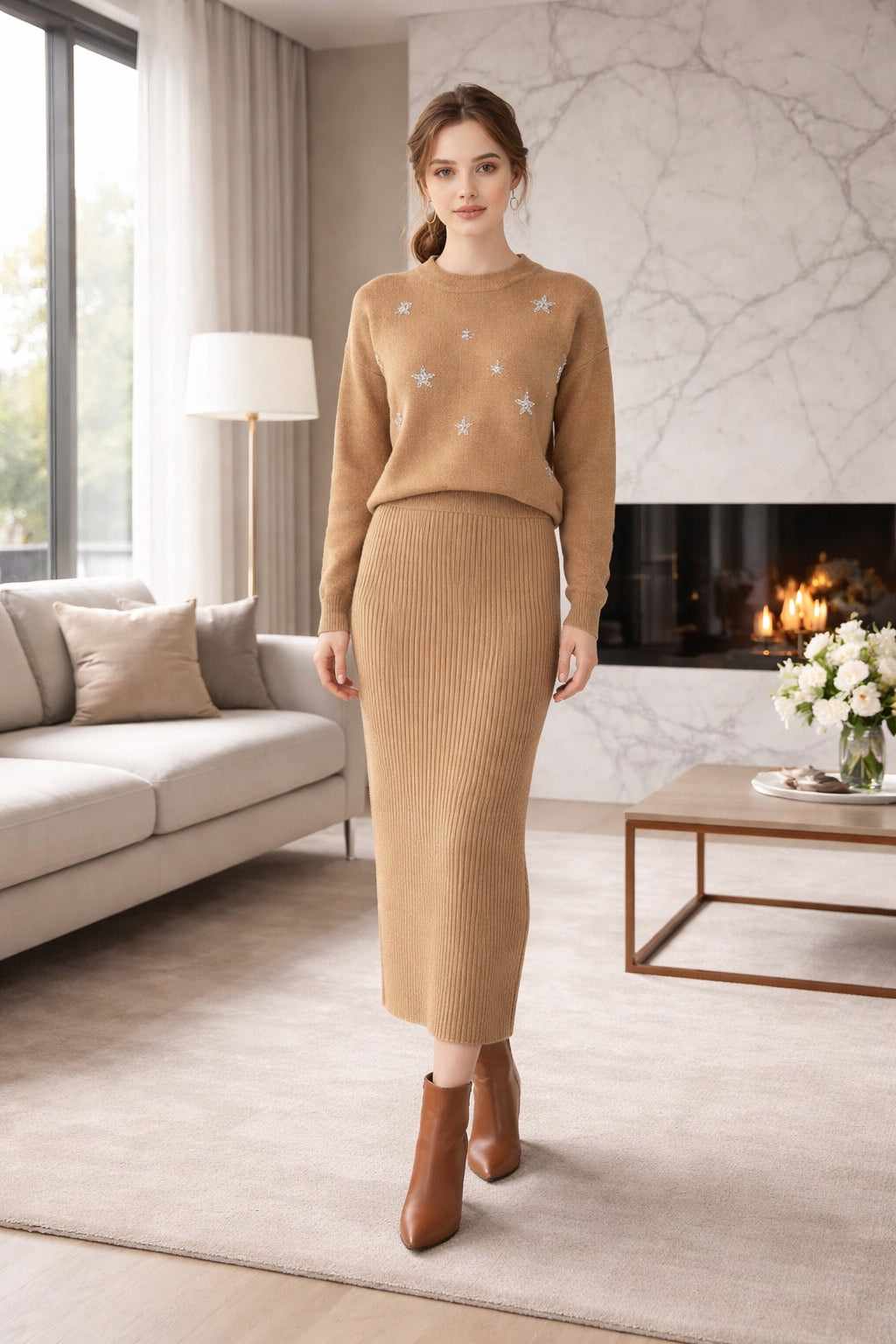 157  Chic Camel Knit Set