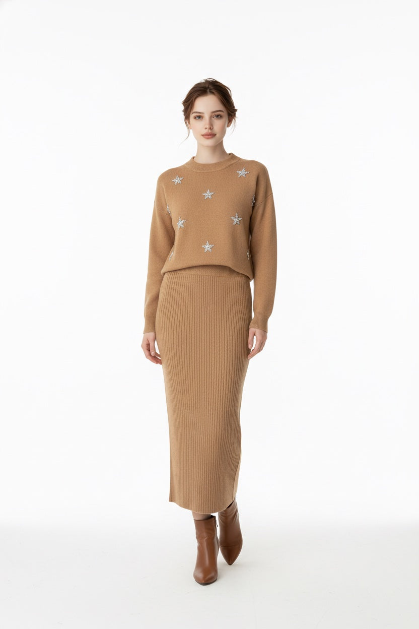 157  Chic Camel Knit Set