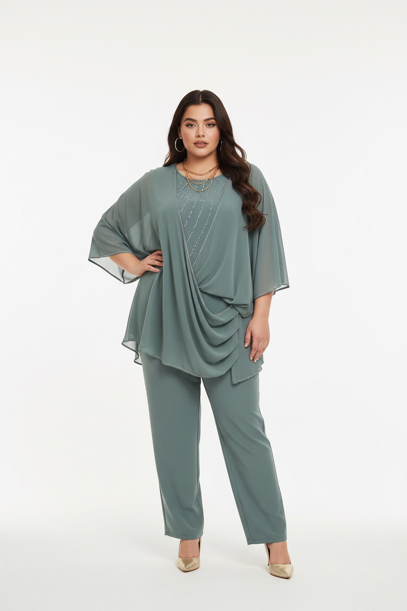 149 Φόρμα ολόσωμη plus size από μουσελίνα