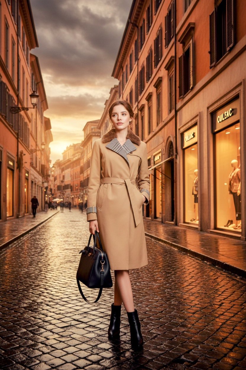 143 Αδιάβροχο παλτό με γιακά από βιζόν