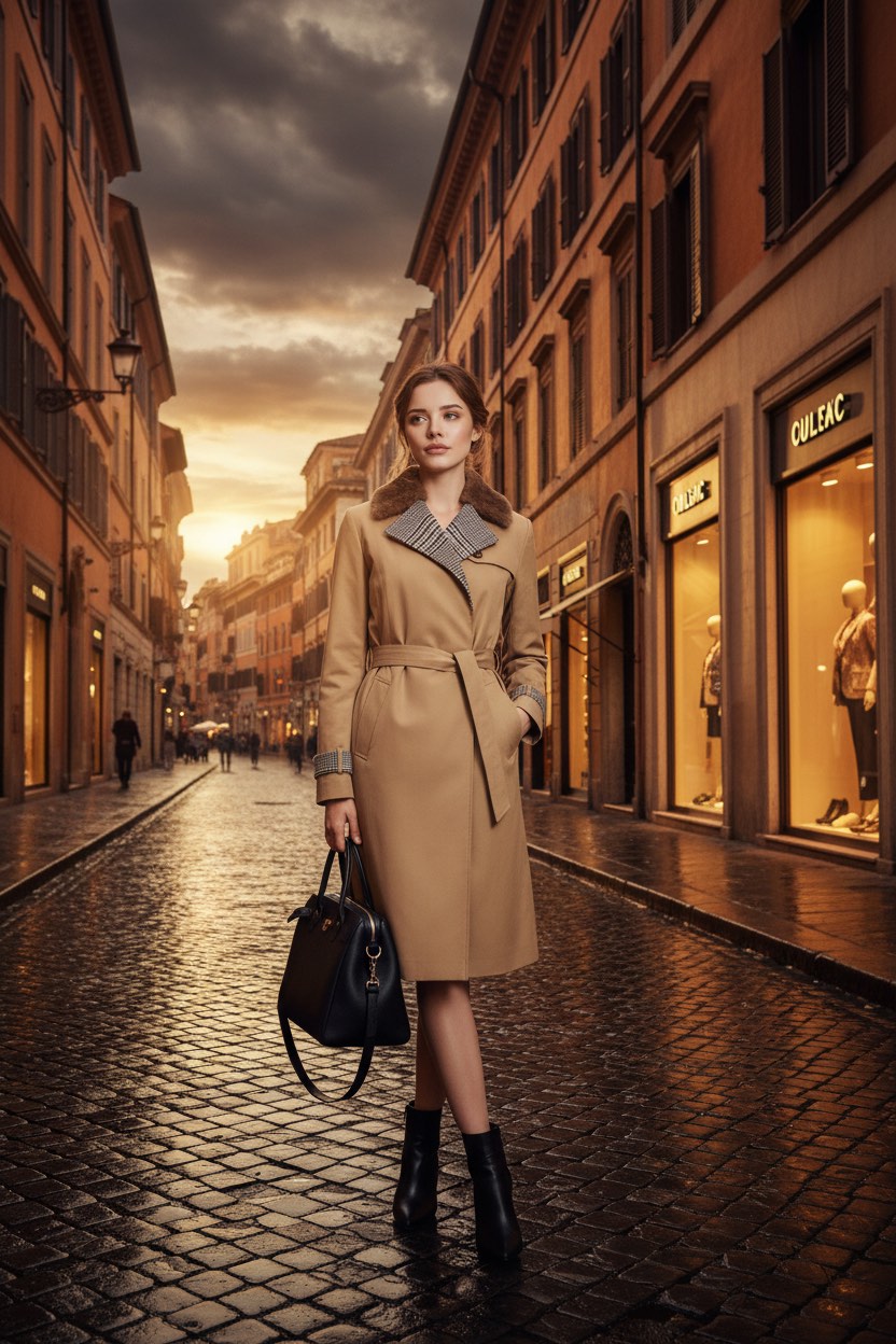 143 Αδιάβροχο παλτό με γιακά από βιζόν