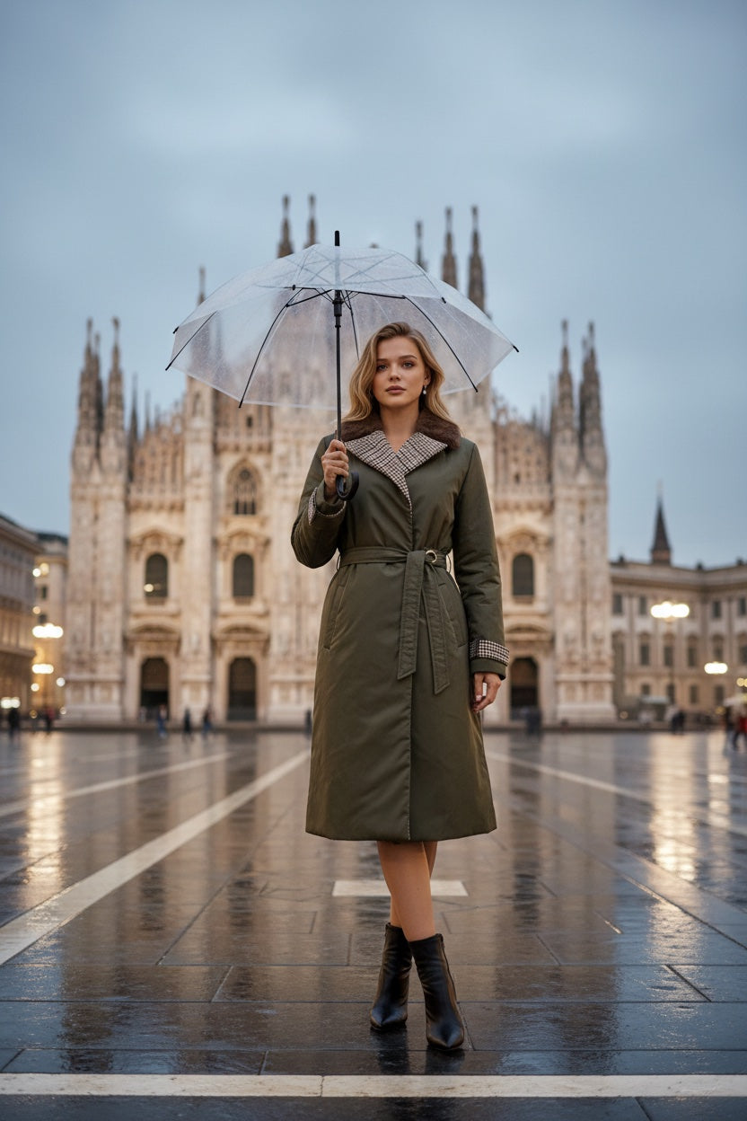 142 Αδιάβροχο παλτό με γιακά από βιζόν