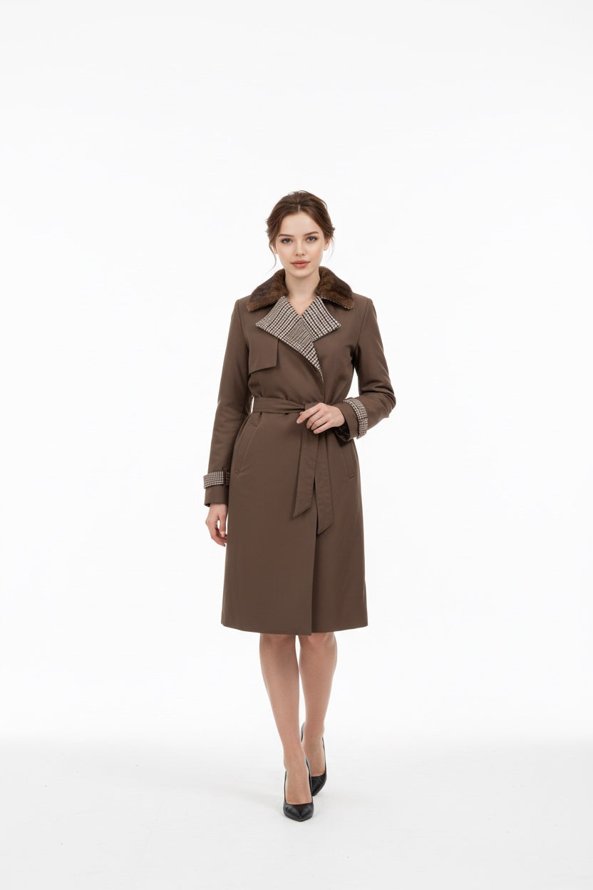 140 Αδιάβροχο παλτό με γιακά από βιζόν