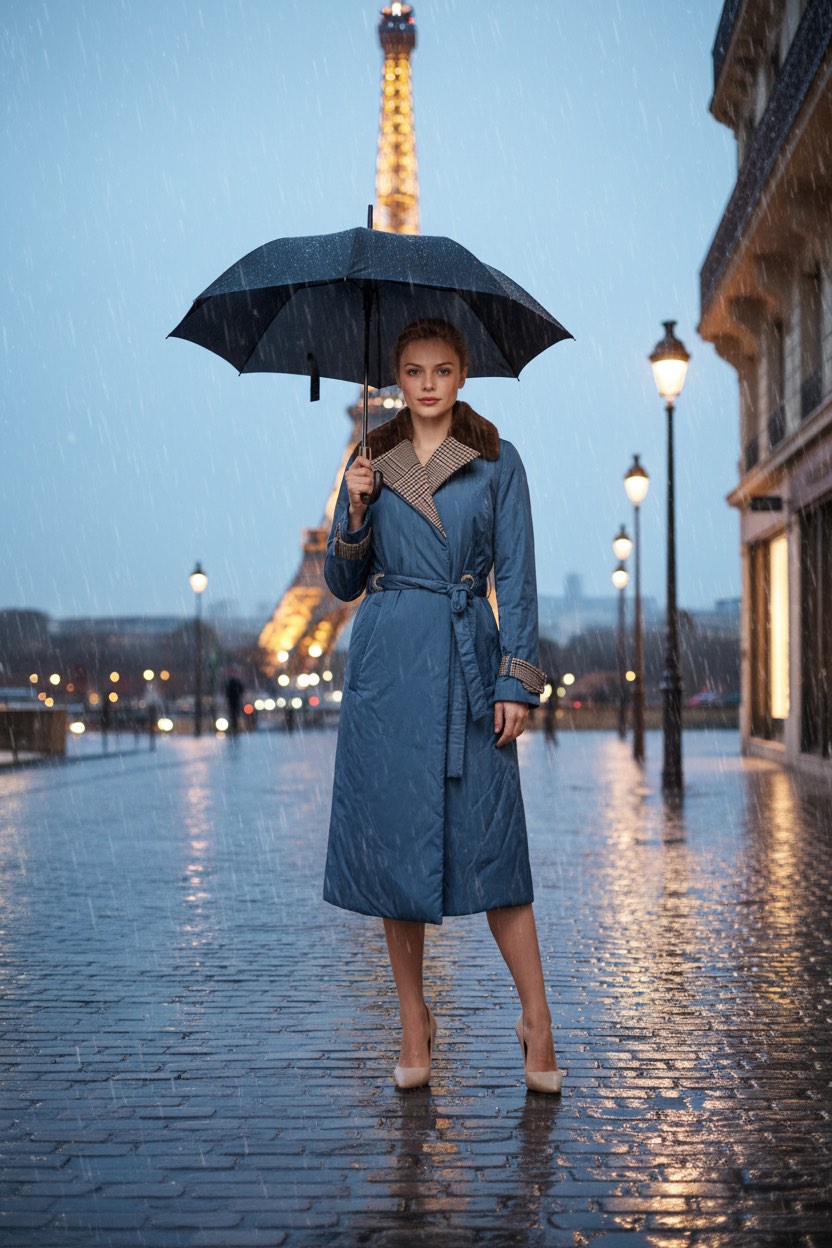 144 Αδιάβροχο παλτό με γιακά από βιζόν