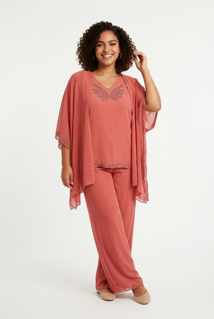 217   Plus Size Set Chiffon Tunic & Crystal Fabric Ensemble with Embellishments