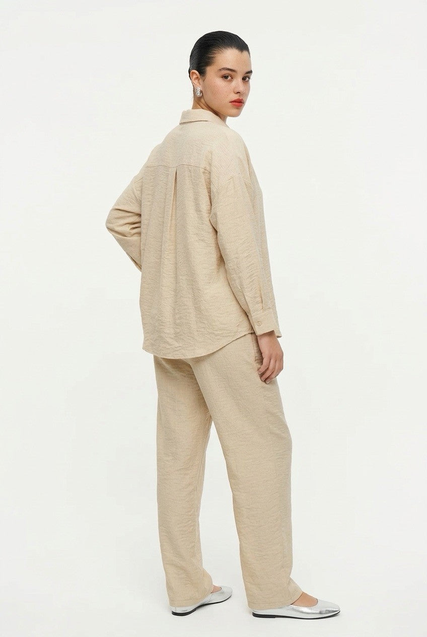 219   Cotton Set: Raglan Sleeve Shirt & Straight Leg Trousers