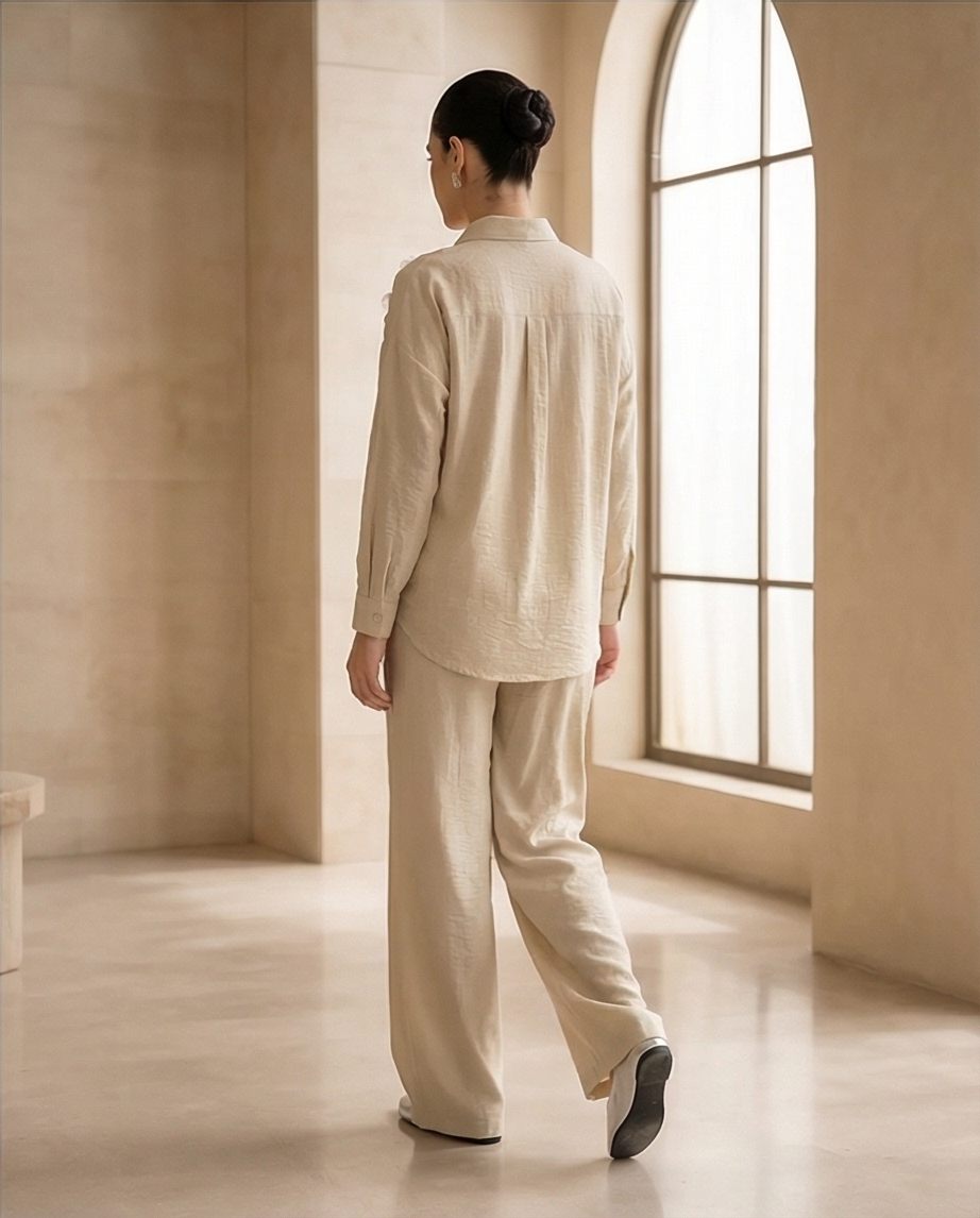 219   Cotton Set: Raglan Sleeve Shirt & Straight Leg Trousers