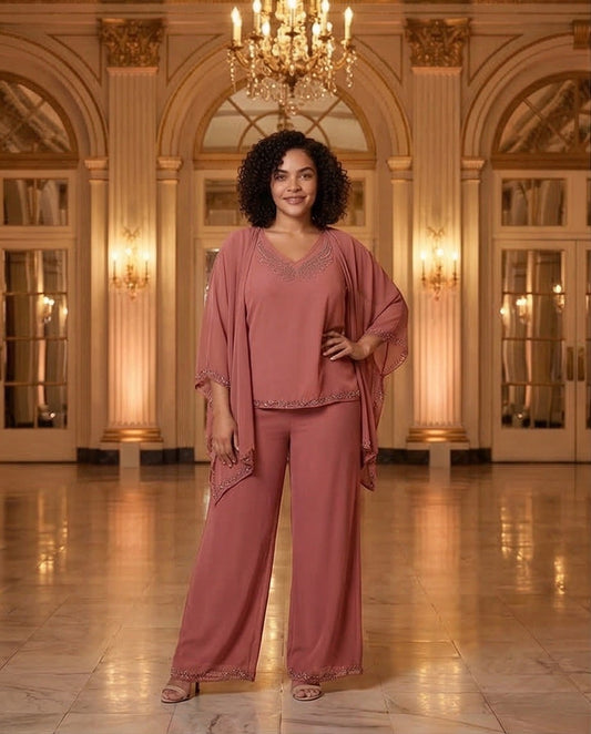 217   Plus Size Set Chiffon Tunic & Crystal Fabric Ensemble with Embellishments