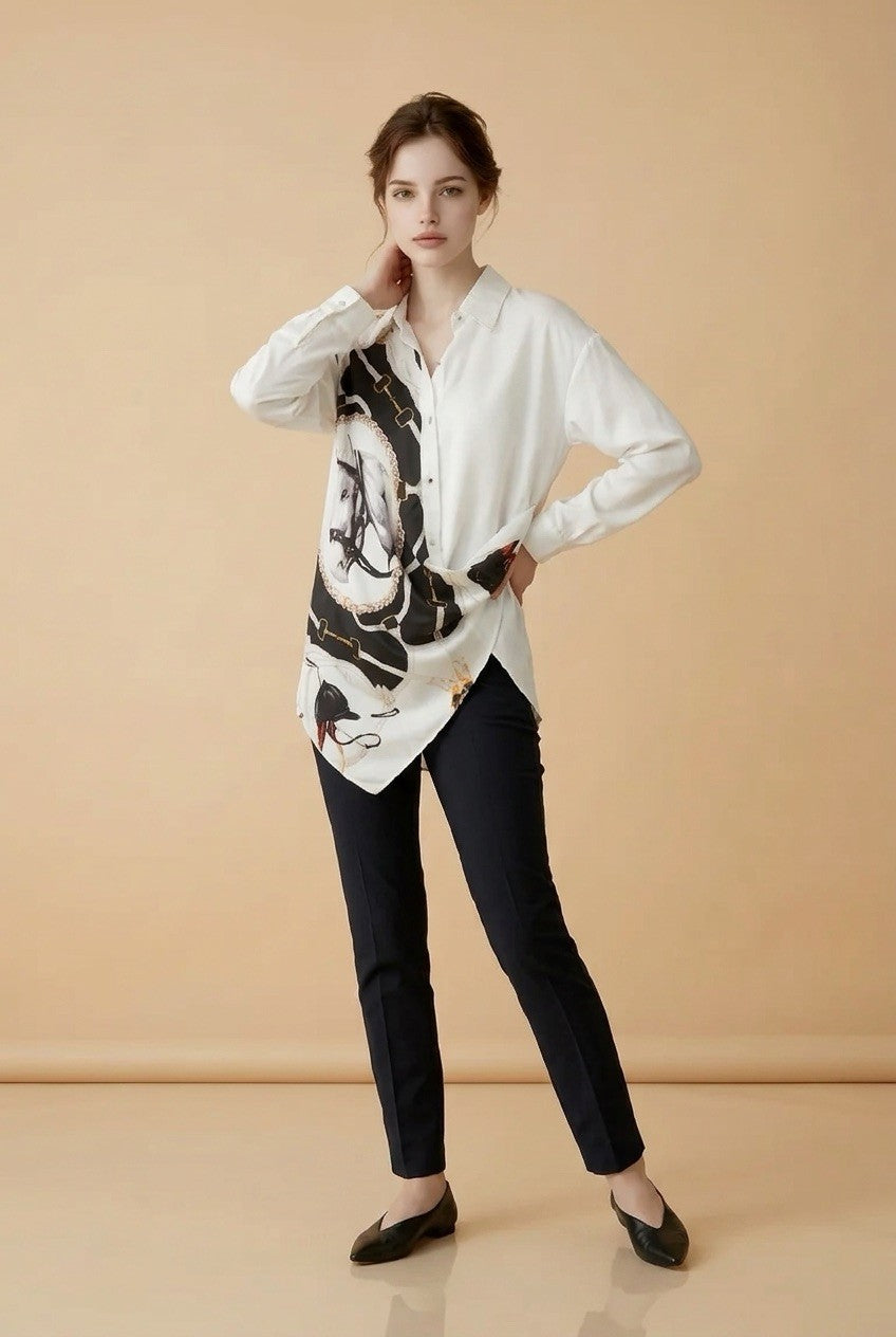 211  Georgette Shirt with Digital Print & Draped Button Closure