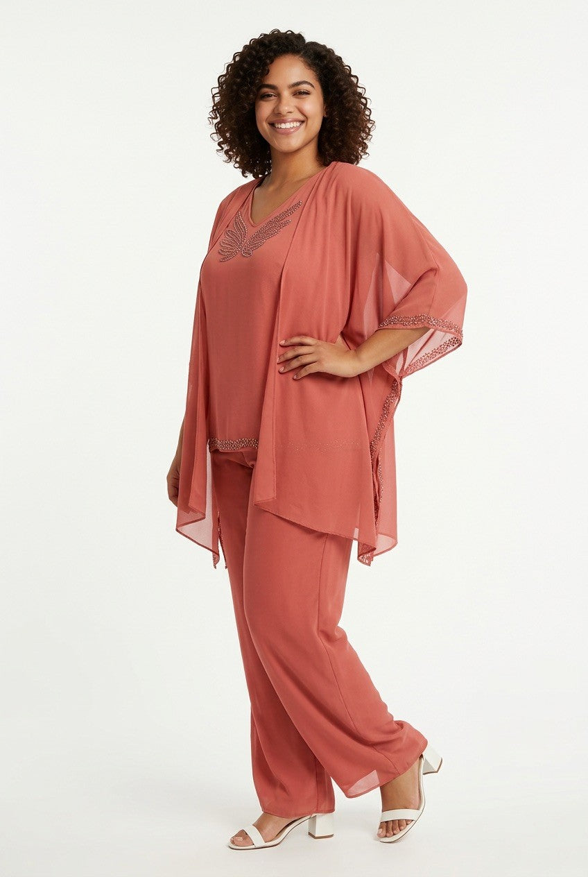 217   Plus Size Set Chiffon Tunic & Crystal Fabric Ensemble with Embellishments