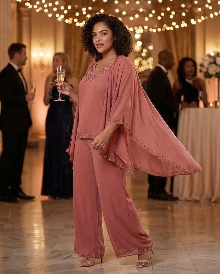 217   Plus Size Set Chiffon Tunic & Crystal Fabric Ensemble with Embellishments