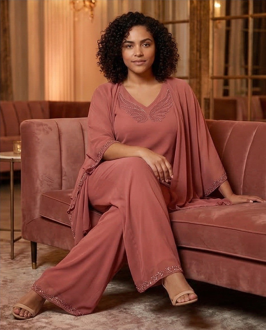 217   Plus Size Set Chiffon Tunic & Crystal Fabric Ensemble with Embellishments