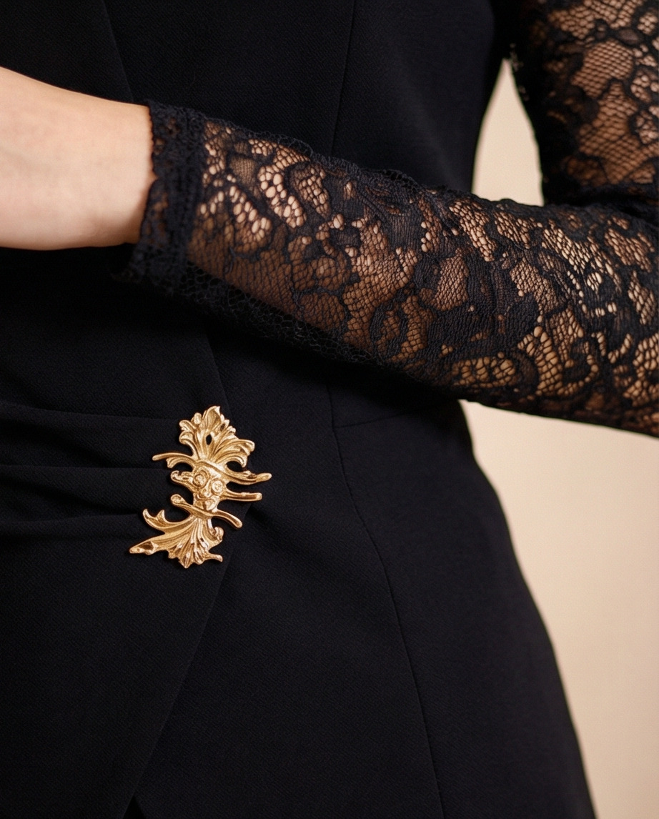 189 Black Crepe Set with Tailored Lace Top & Relaxed Fit Trousers