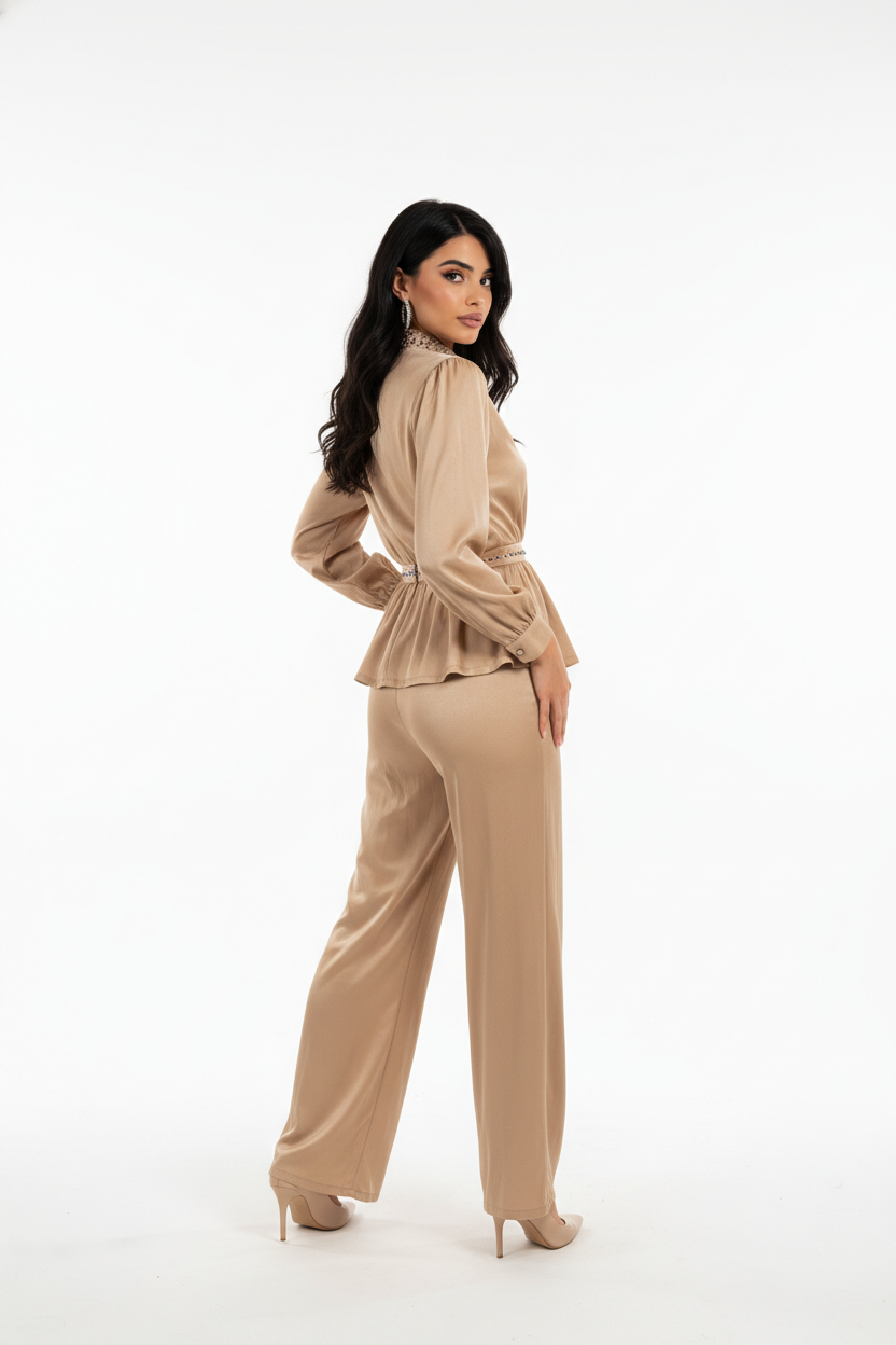 183 Luxury Satin Set in Beige with Strαss Details & Midday Line