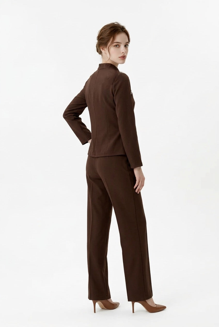 184 Sophistic Set Crepe with Crystal & Asymmetrical Neckline – Dark Brown