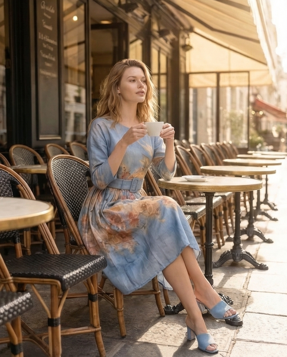193 Mini Floral Viscose Dress with Raglan Sleeves & Blue Belt