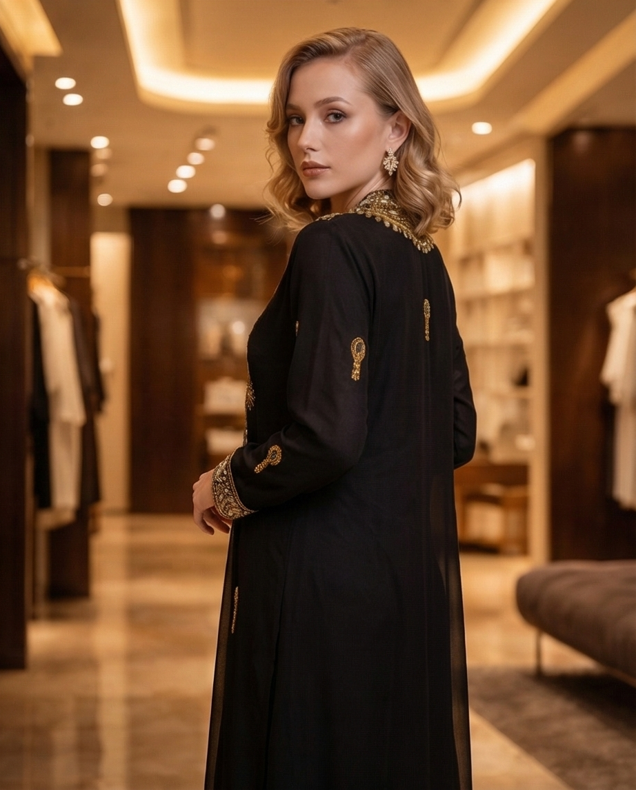 197 Chiffon Column Dress with Luxury Gold Crystal Embellishments