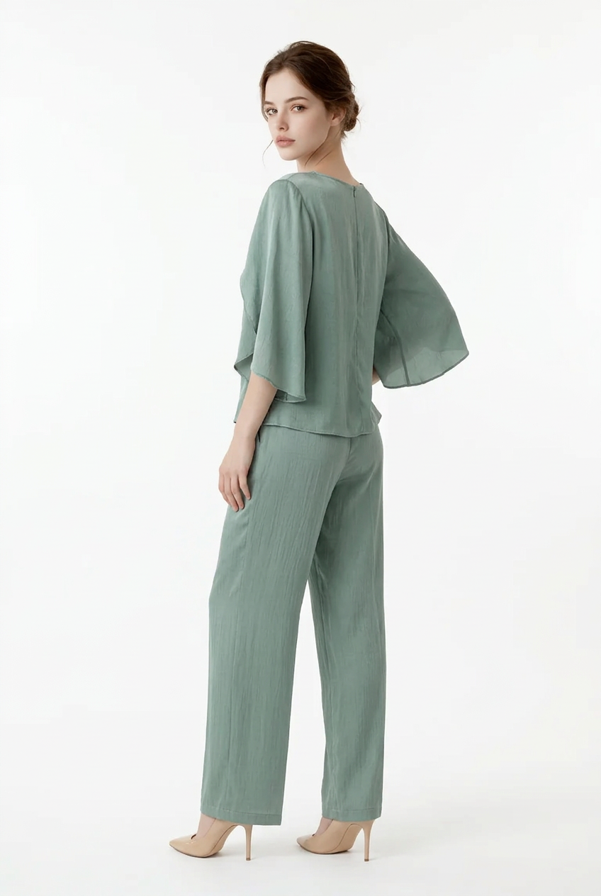 204 Mint Satin Set with Draped Bust & Appliqué Detail