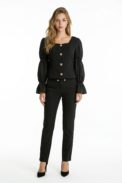 225   Black Crepe & Satin Ensemble