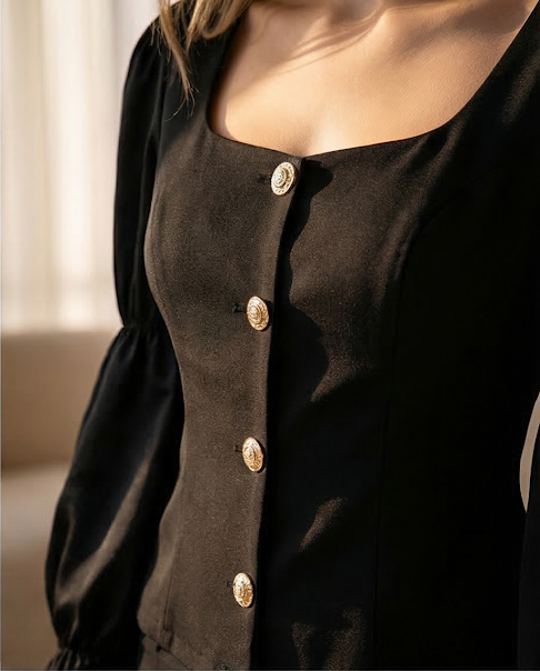 225   Black Crepe & Satin Ensemble
