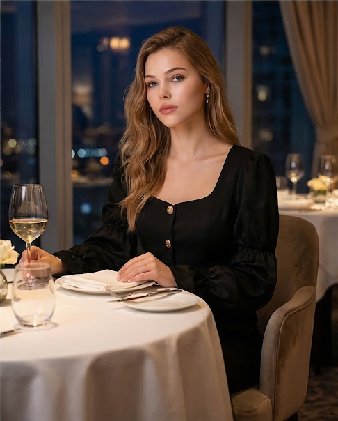 225   Black Crepe & Satin Ensemble