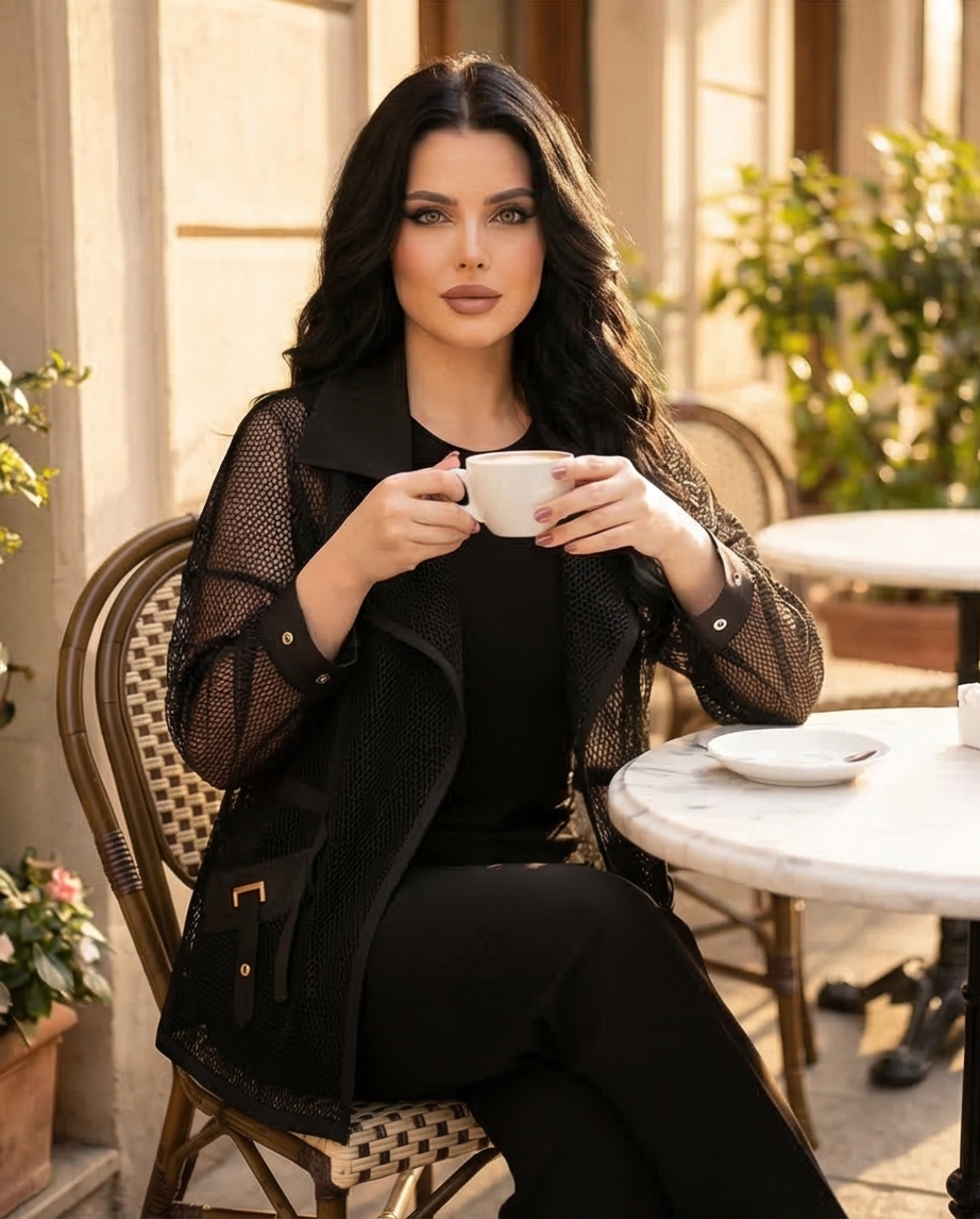 207  Plus Size Black 3-Piece Set – Crystal Jersey Ensemble & Sheer Organza Cardigan