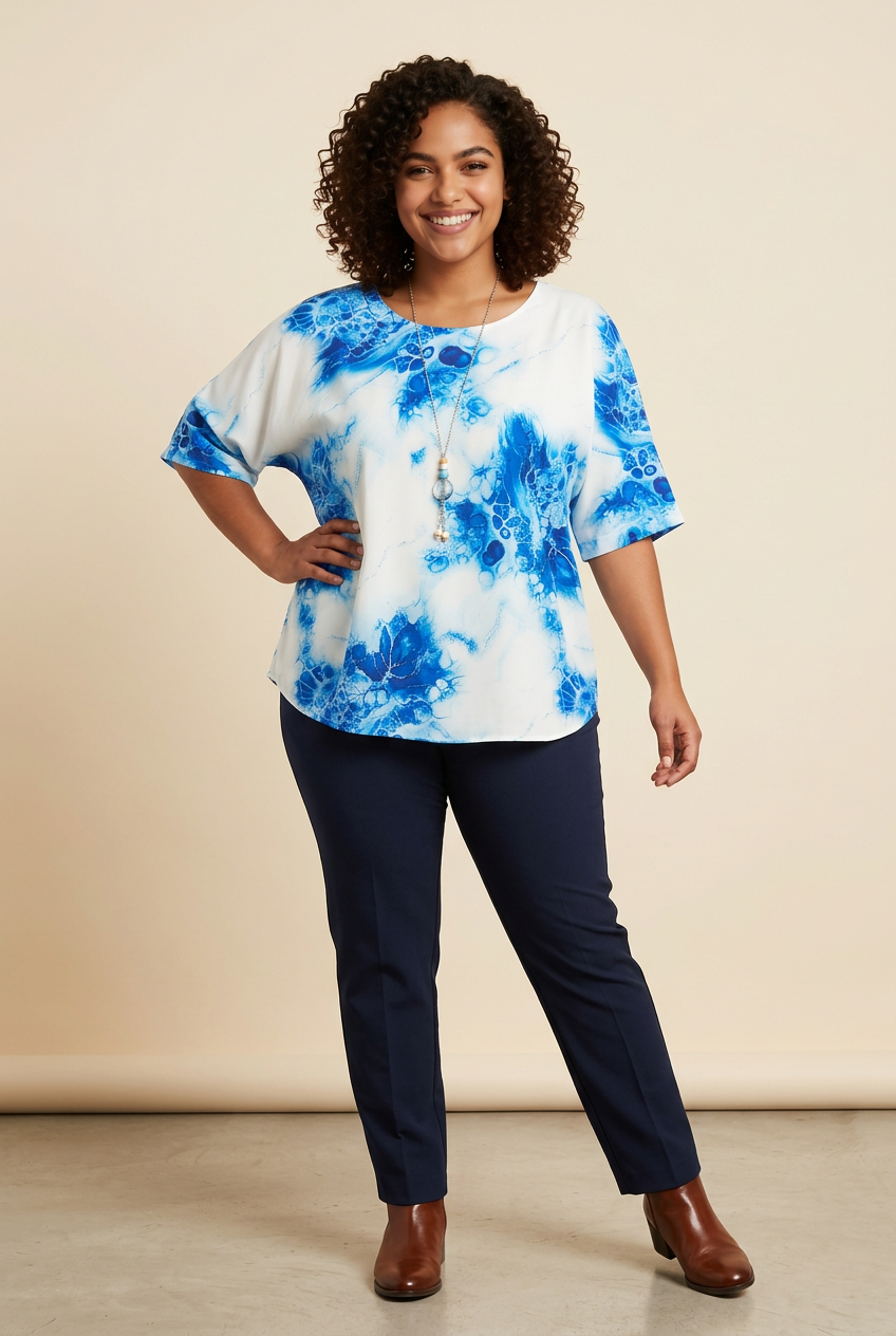 206  Georgette Blouse – Light Blue & White Digital Abstract Print