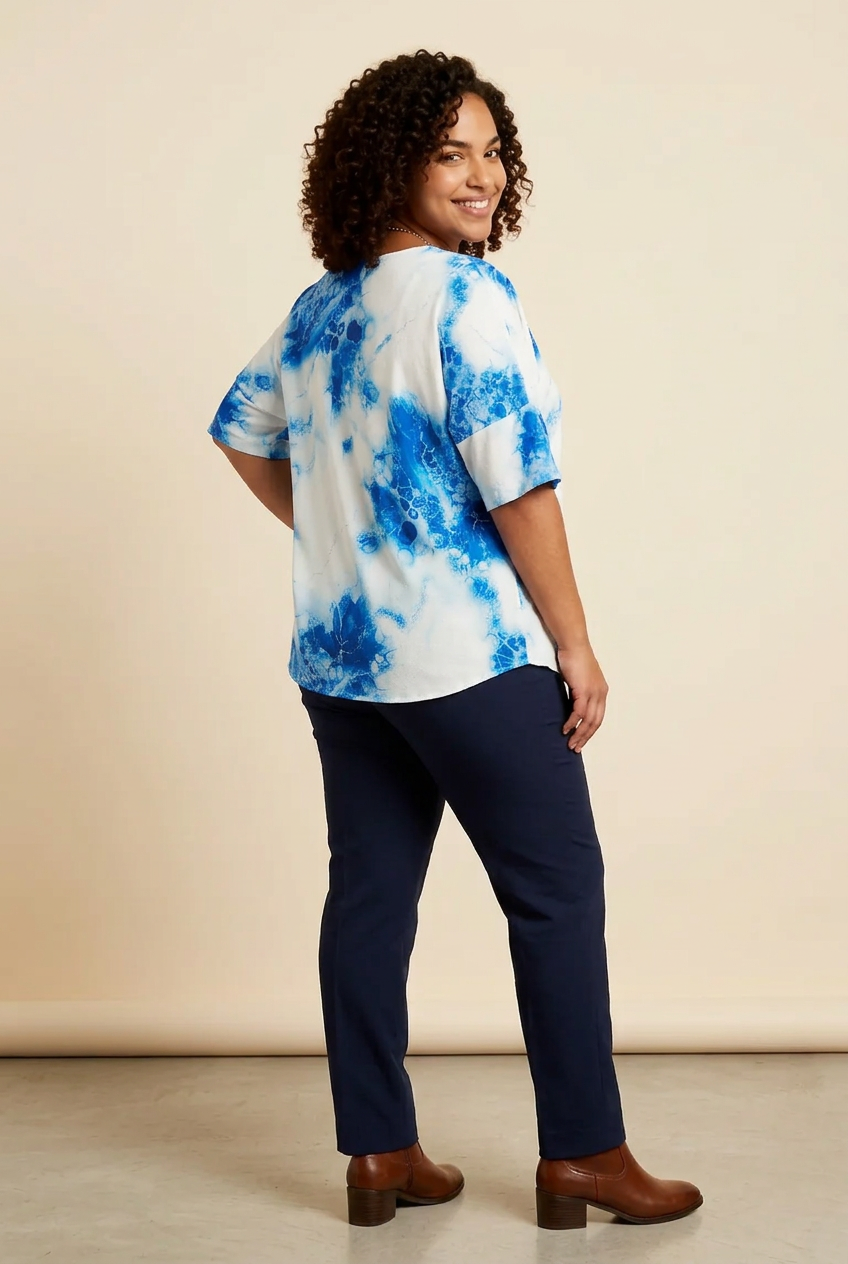 206  Georgette Blouse – Light Blue & White Digital Abstract Print