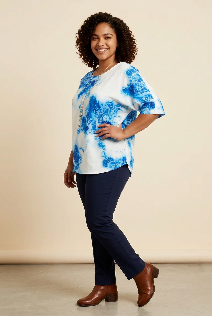 206  Georgette Blouse – Light Blue & White Digital Abstract Print