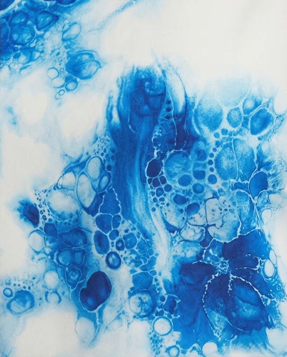 206  Georgette Blouse – Light Blue & White Digital Abstract Print