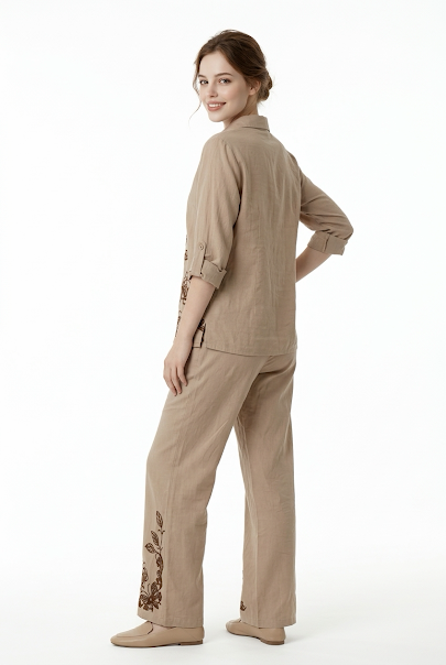 222   Beige Luxury Cotton Embroidered Set
