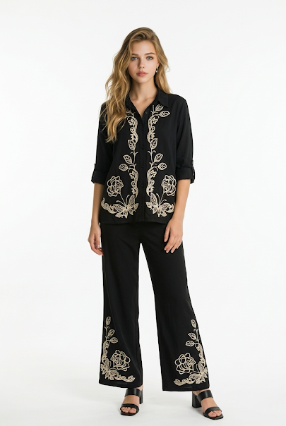 223   Black Luxury Cotton Embroidered Set