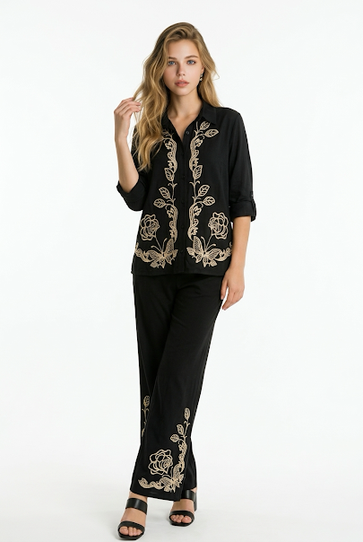 223   Black Luxury Cotton Embroidered Set