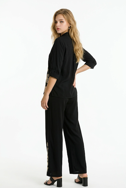 223   Black Luxury Cotton Embroidered Set