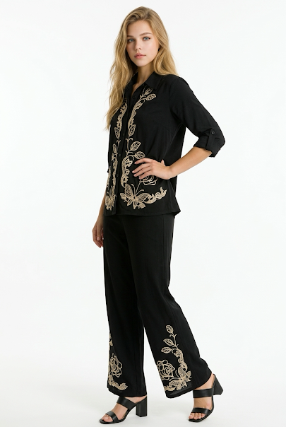223   Black Luxury Cotton Embroidered Set