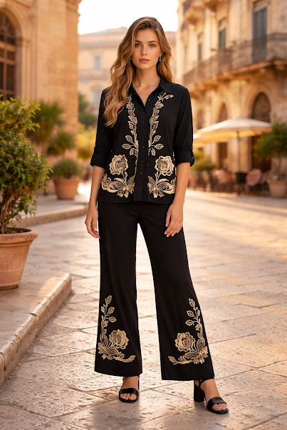 223   Black Luxury Cotton Embroidered Set