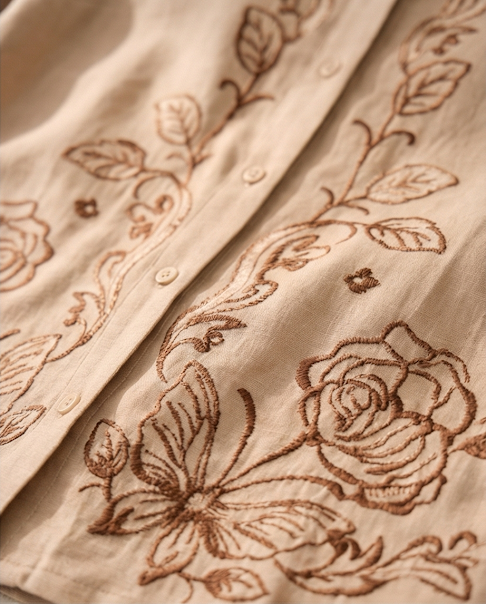 222   Beige Luxury Cotton Embroidered Set