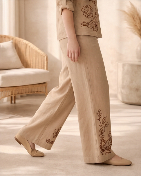 222   Beige Luxury Cotton Embroidered Set