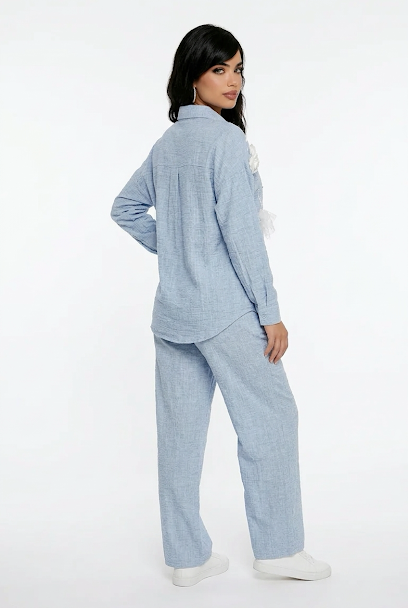 231   Sky Blue Cotton Co-ord Set with White Embroidery