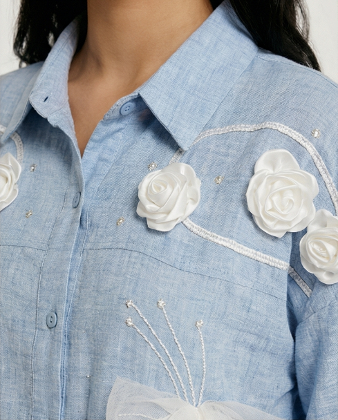 231   Sky Blue Cotton Co-ord Set with White Embroidery