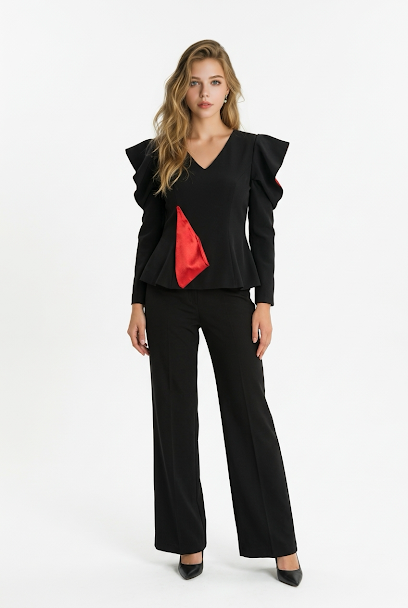 230   Vibrant Red Co-ord Suit with Cut-Out Shoulders