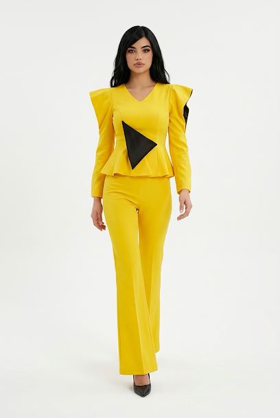 229   Vibrant Yellow Co-ord Suit with Cut-Out Shoulders