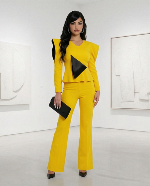 229   Vibrant Yellow Co-ord Suit with Cut-Out Shoulders