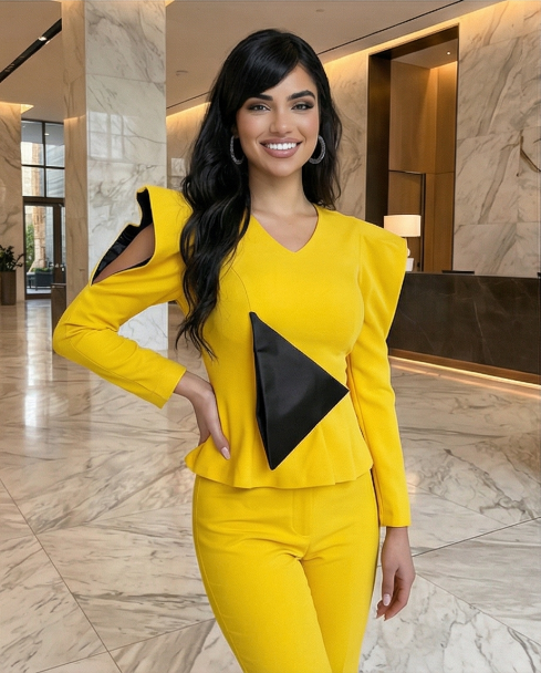229   Vibrant Yellow Co-ord Suit with Cut-Out Shoulders