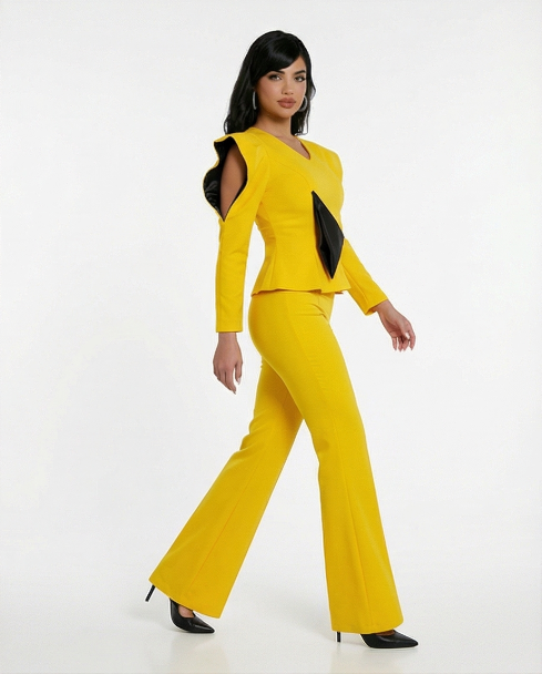 229   Vibrant Yellow Co-ord Suit with Cut-Out Shoulders