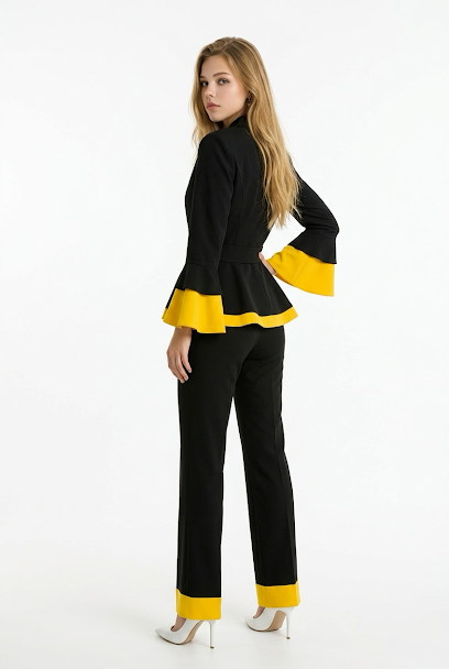 232   Black Luxury Crepe Suit Set with Yellow Contrast Trims